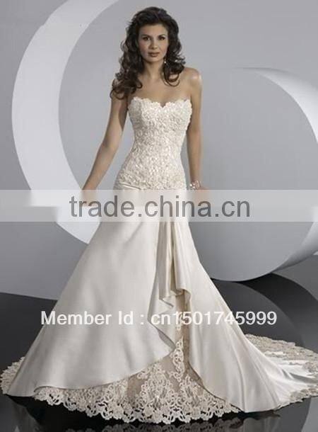 2015 Custom Made Ivory/White Applique Beading Lace Wedding Dress Bridal Gown Wedding Gowns