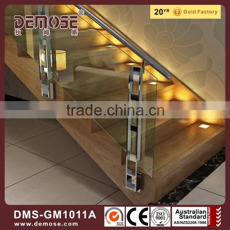 indoor glass railing solid wood straight stairs design