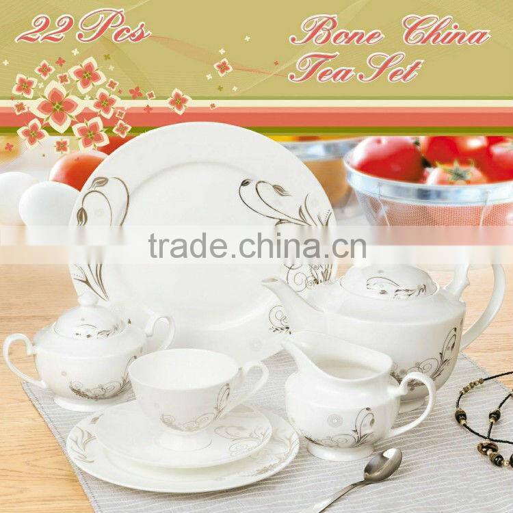 22pcs bone china decal tea set