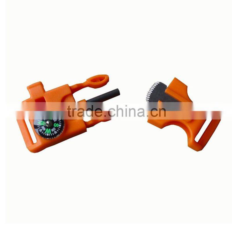 new product 2017 outdoor sports equipment fire starter buckle with scraper bracelet for camping mess kit