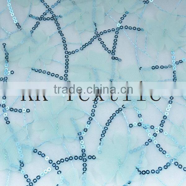 Latest Korean fashion fabric embroidery silk fabric textile shiny beaded lace fabric partysu