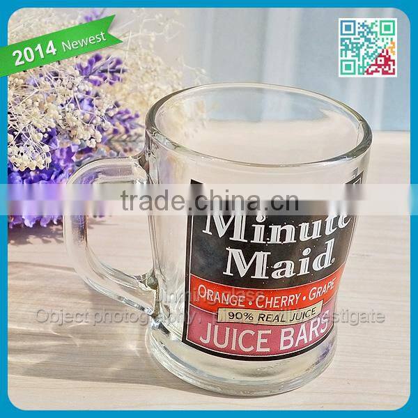 Wholesale transparent custom decal drinking glass cup with handle coffee glass cup brand juice glass cup handle small glass mugs