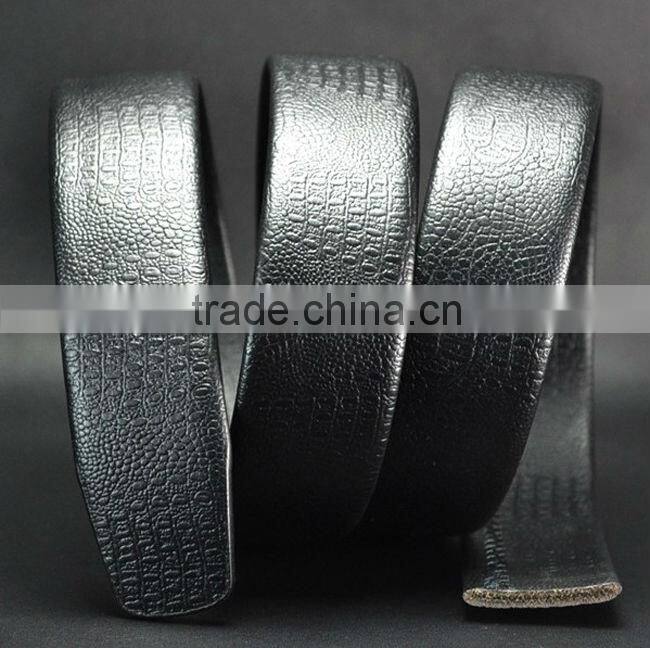 Both side cowhide leather black color elasticated belt