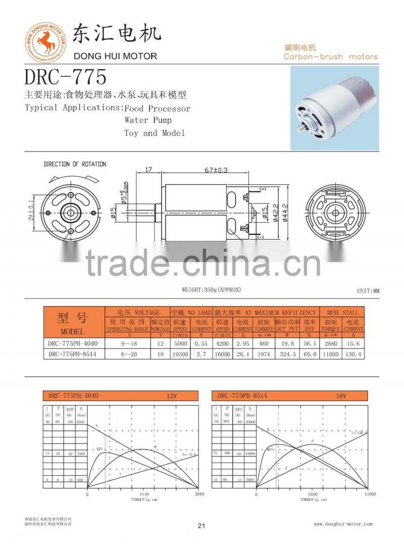 12V 6000 RPM Brush DC Motor For Mixer Electric Motor Supplier