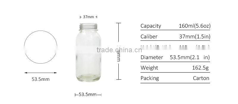 160ml Glass Material Clear Glass Milk Bottle cheap wholesale round milk drinking glass bottle clear glass round milk bottles