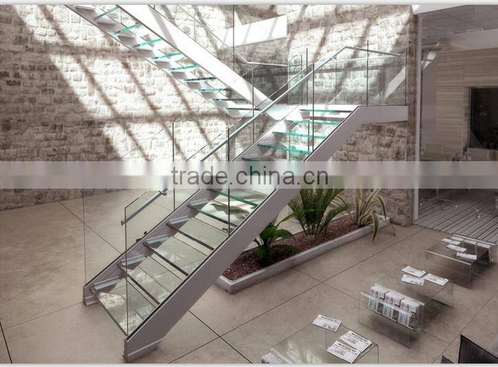 commerical modern stainless steel laminated glass stairs