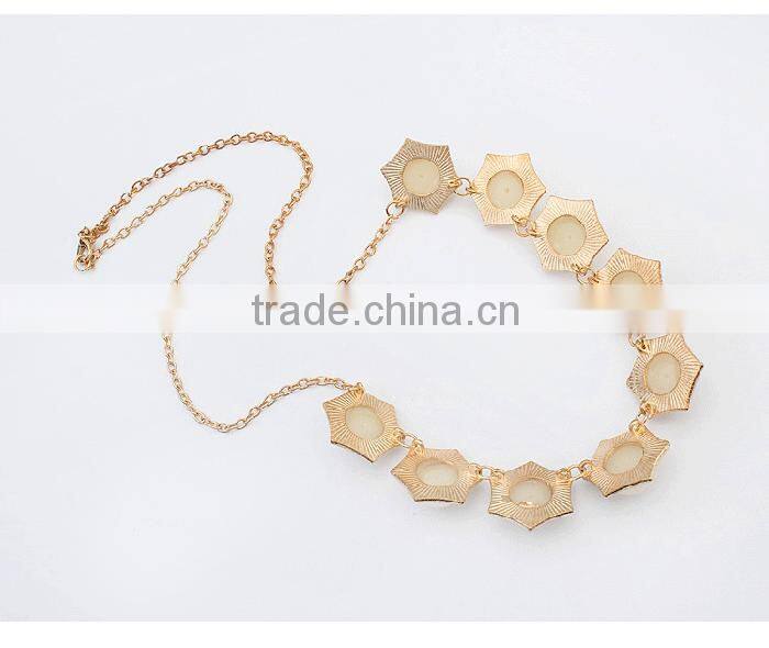 Women hexagon charm gold jewelry ladies elegant pearl necklace