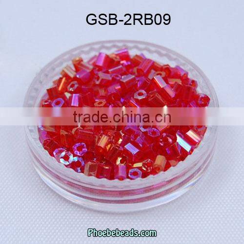 Wholesale Latest Popular Red Rainbow Glass Bugle Beads Trim In Bulk GSB-2RB03