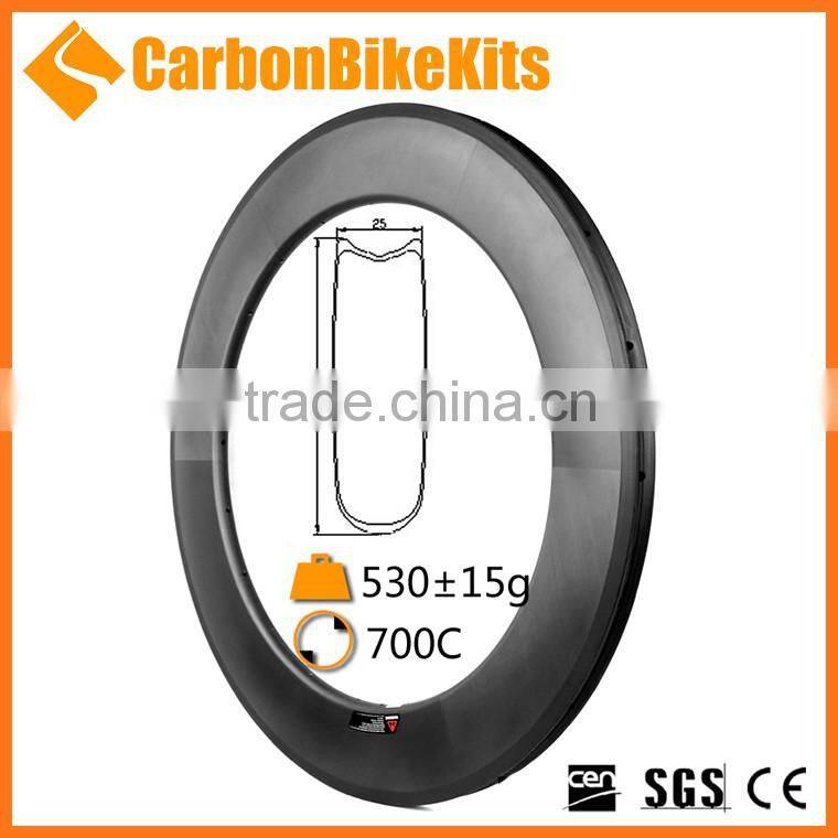2016 CarbonBikeKits T700 toray 25mm wide u shape tubular carbon road aero wheel rim with Brand WR88T