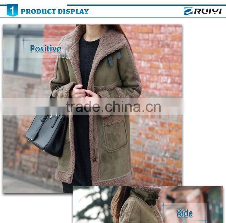 latest design fashion women suede lamb wool long coat