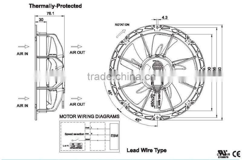 NEW Taiwan CE UL CUL Certified High Quality High Speed ENERGY SAVING EC Cooling Round Fan in Dia250x76.1mm