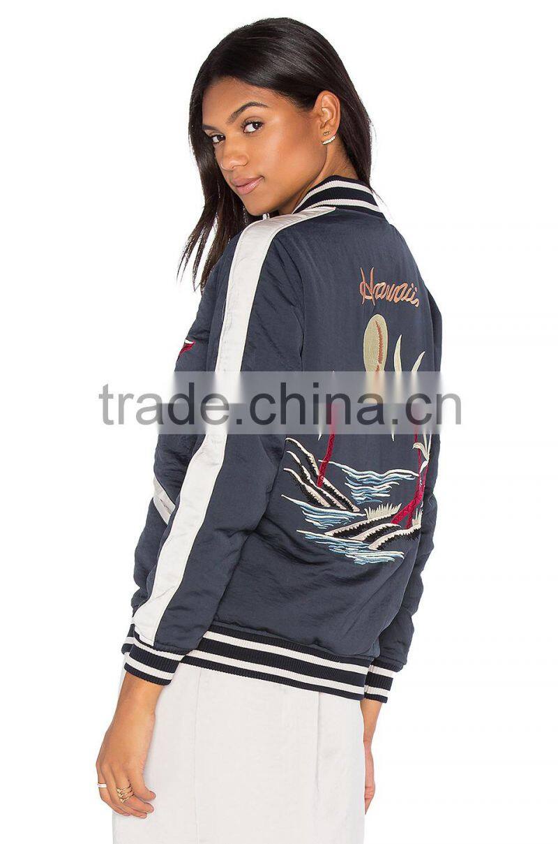 Hot sell ladies apparel custom embroidered bomber jackets fashion apparel factory China
