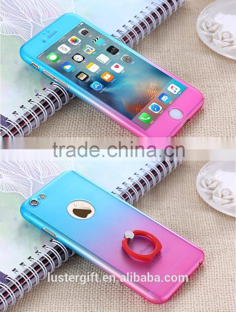 Luxury with Tempered Glass Screen for iPhone 6 6S Phone Case 360 Rotating Ring Kickstand Full body Cover Case