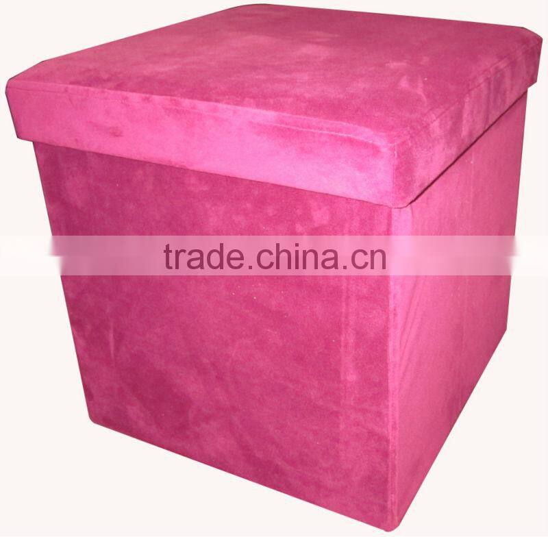Pink Suede folding storage ottoman