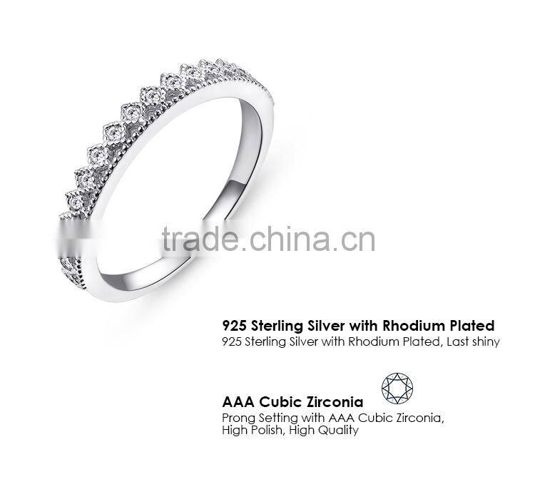 Women 925 Sterling Silver Rhodium Plated Fashion Crown Wedding Band Ring Jewelry