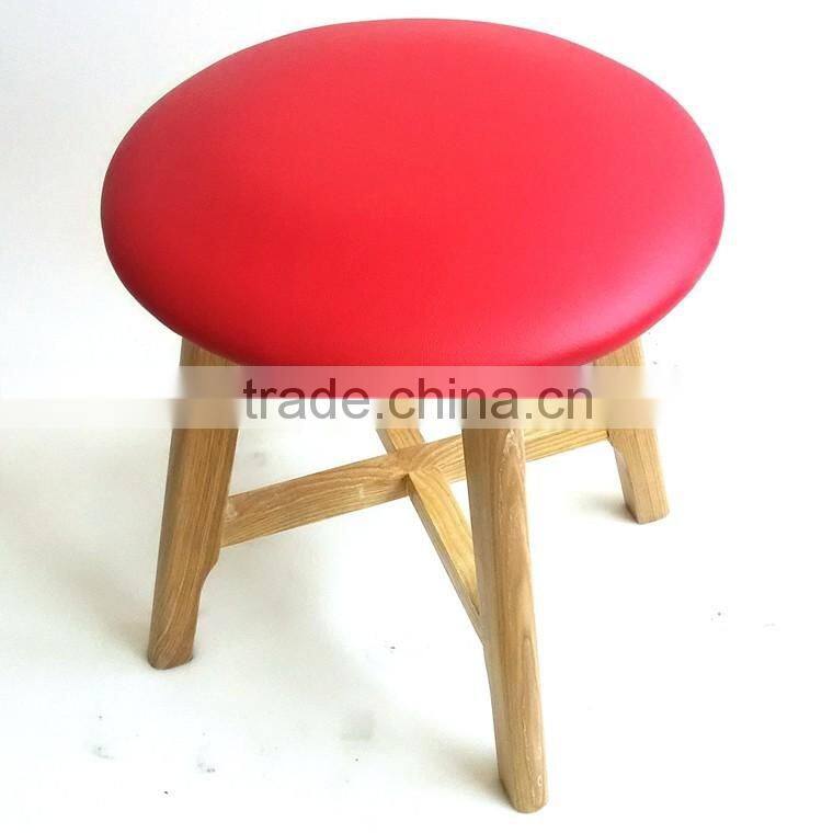 TDUK-03-2 QVB JIANDE TONGDA RED COLOR ASH WOOD FRAME NATURE PATING PU ROUND SEAT STOOL WOODEN STOOL