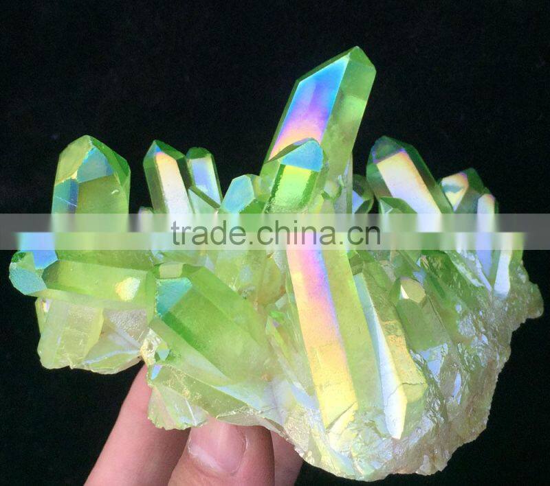 large green electroplating crystal cluster for selling