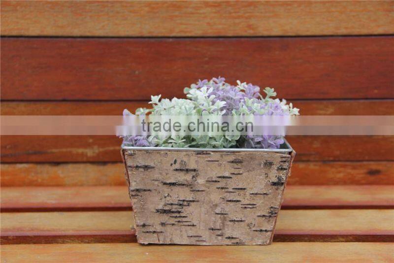 Simple Wooden Design Christmas Decoration Garden Outdoor Metal Bark Flower Pot for 2016 Christmas Square Metal Bark Flower Pot