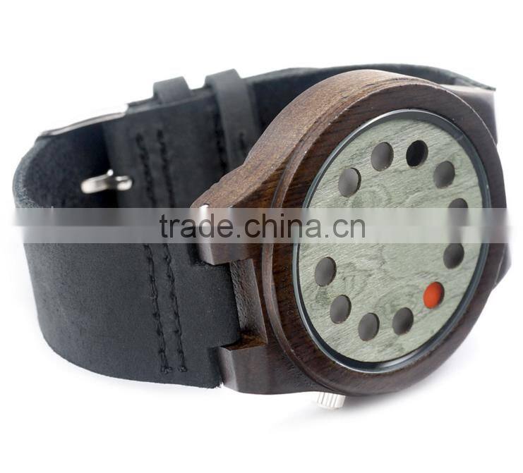 China 100% genuine leather band watch Japan movement wood watch