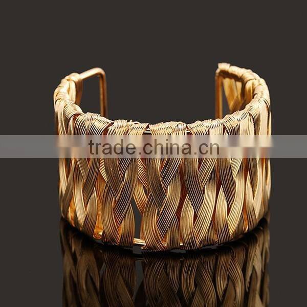 High Quality Women Europe and America Exaggerate Gold Metal Weave Bracelet Wide Bangles Fine Jewelry Cuff Bracelets