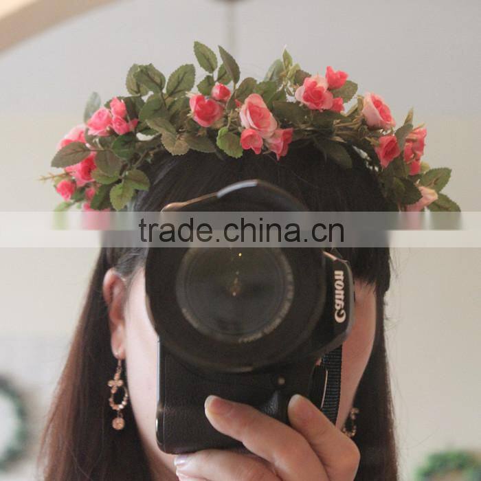 Hawaii Pink Rose Flower Head Wreath Bridal Party Woman Girls Flower Hair Accessory