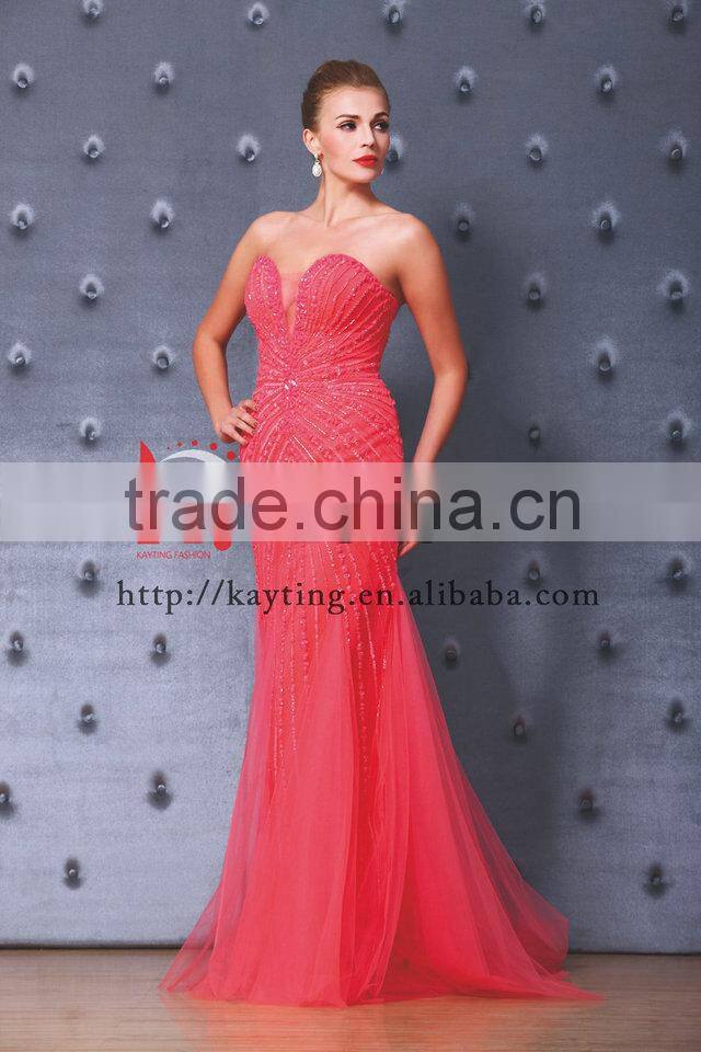 Luxurious Beads Sexy Elegant girl party wear western evening dress 2015