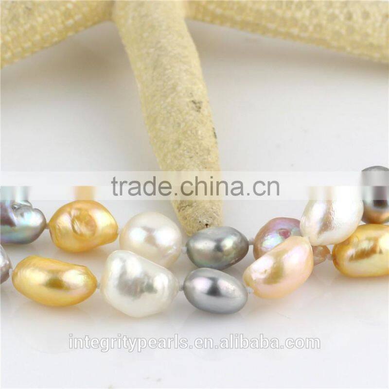 11mm AA baroque long inches freshwater mixed color pearl necklace