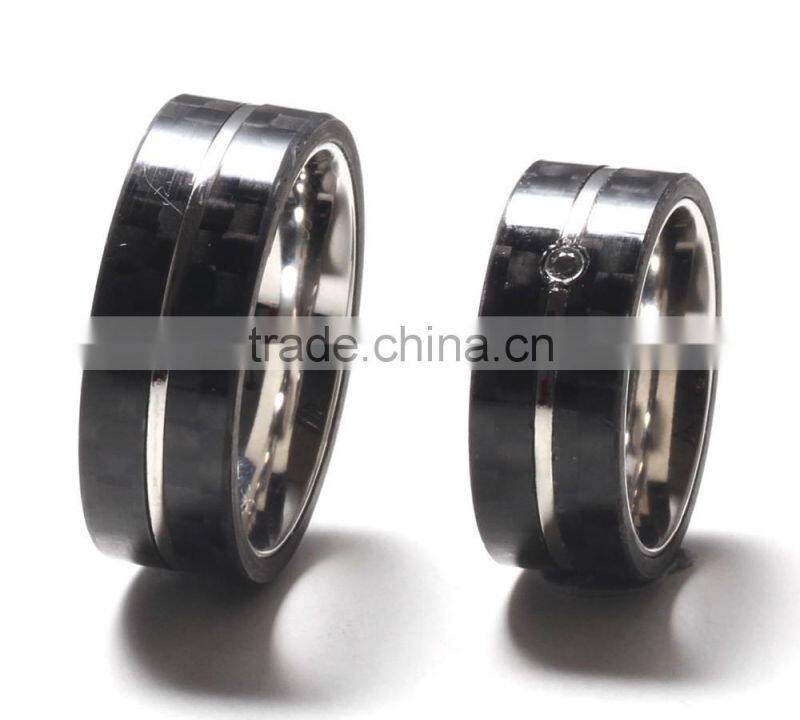 Couples titanium wedding bands glossy carbon fiber rings for sale