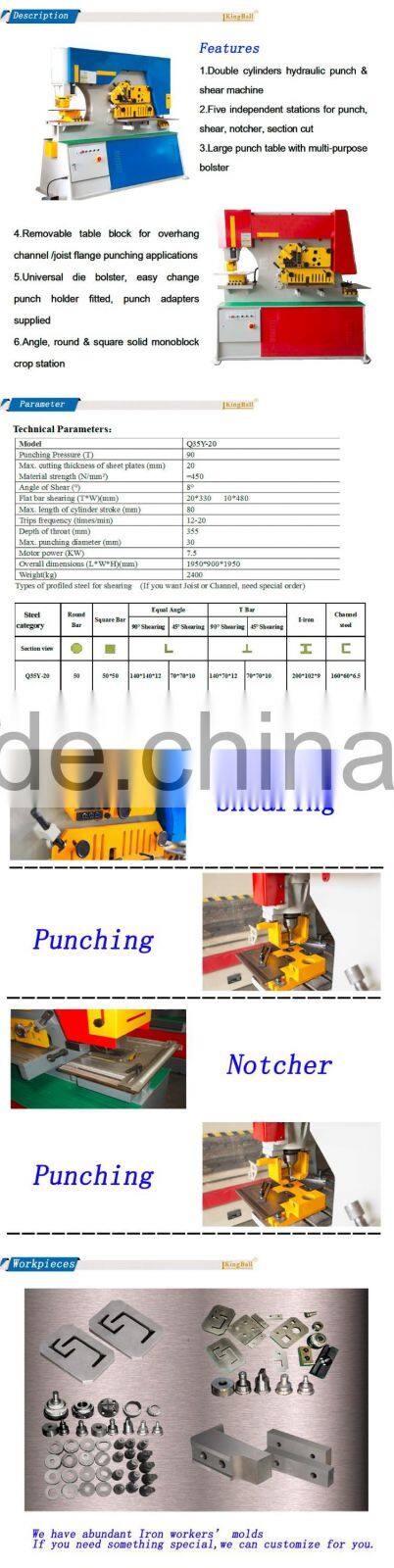 Widely Exported Q35Y-20 Hydraulic Punching Machine/Iron Worker