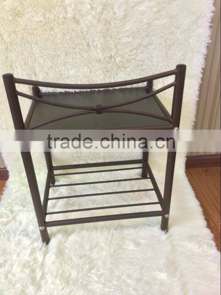 New Black Finish Metal Night Stand Accent Table with 2 Shelves