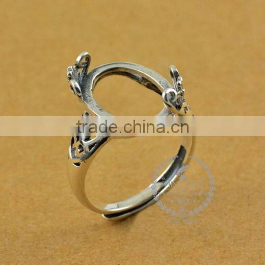 12*15.3mm 925 sterling silver antiqued silver vintage style oval flower bezel ring base blank supplies DIY findings 1223069