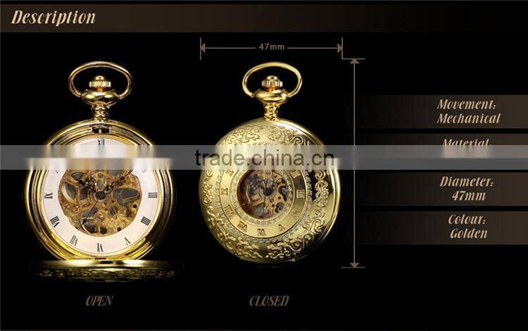 Skeleton Steampunk Transparent Half Hunter Roman Dial Gold Mechanical Pocket Watch