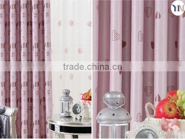 Sweet pink curtain for girls, Sweet love jacquard blackout fabric for wedding decoration flame retardant