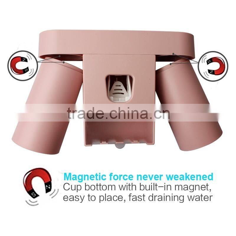Dustproof Toothbrush Holder Hands Free Toothpaste Squeezer dispenser with 2 Ringing Mugs