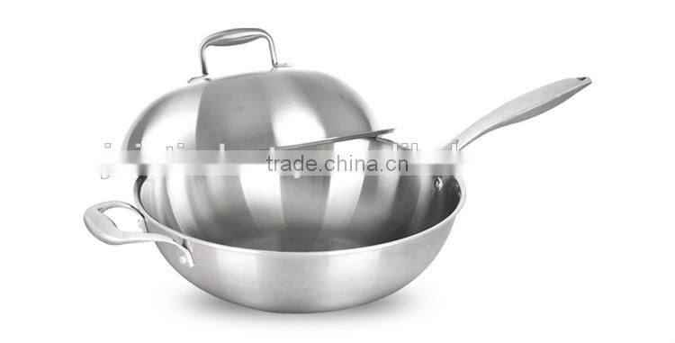 3 Layer Hot sale Stainless Steel Wok Pan,Chinese Wok no ear