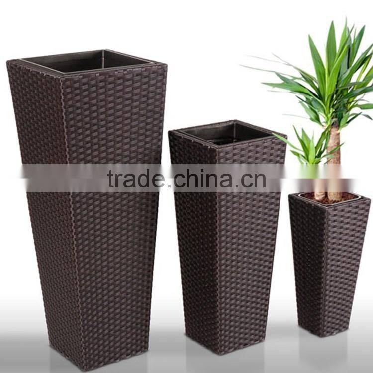 S&D Various plastic pe rattan hand made outdoor decorative indoor flower pots / cheap garden ceramic planters and pots set of 3