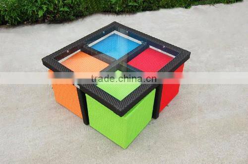 Polychrome Rattan Furniture Dining Table And Chair Set