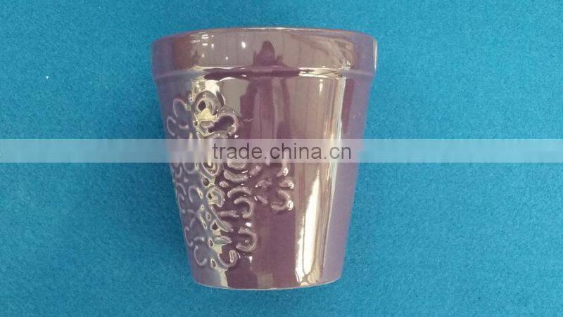 Glazed Ceramic Flower Pot With Saucers