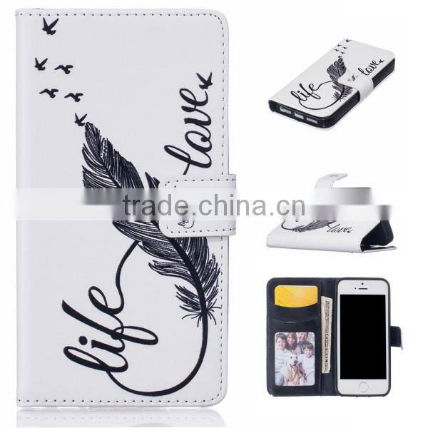 Embossed PU Flip Wallet Leather Phone Case For iPhone 5S SE