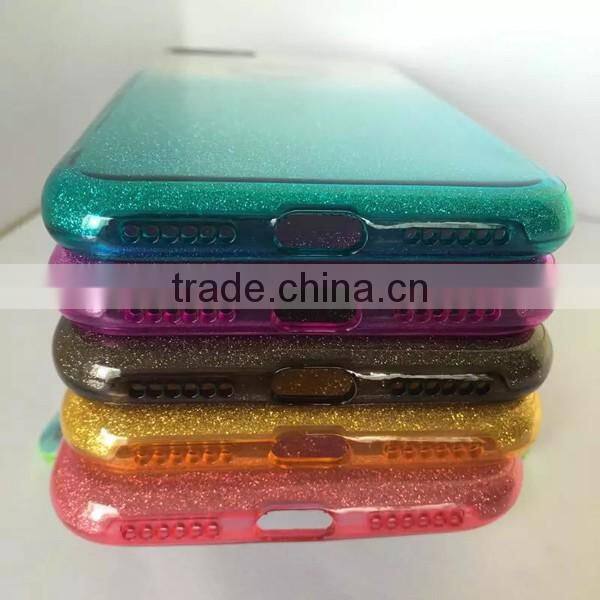 Gradient color glitter tpu phone case for iphoen7, 3 in 1 shinning phone cover, 3 in 1 back tpu case for iphone7