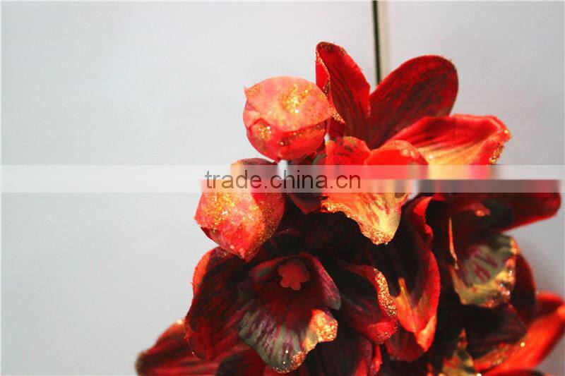 Home garden decoration 90cm hight white Gold string 19 flowers Cymbidium orchid artificial wedding flowers ELH03 0402