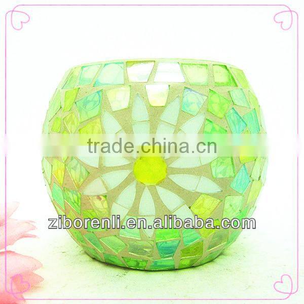 Mosaic Art Decoration Western Aqua Floral Large Colored Glass Flower Vase