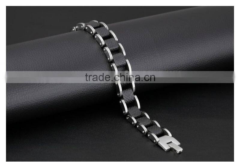 Modern sleek silicone mens bracelet 316L stainless steel motocycle biker bicycle chain link bracelets