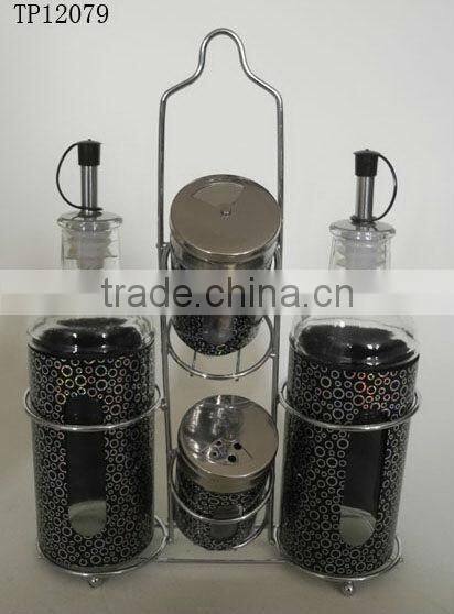 hot selling spraying plastic cylinder glass oil and vinegar bottle set