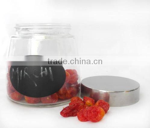 zibo fashion big bottom glass apothecary jars with the blackboard painted & metal lid