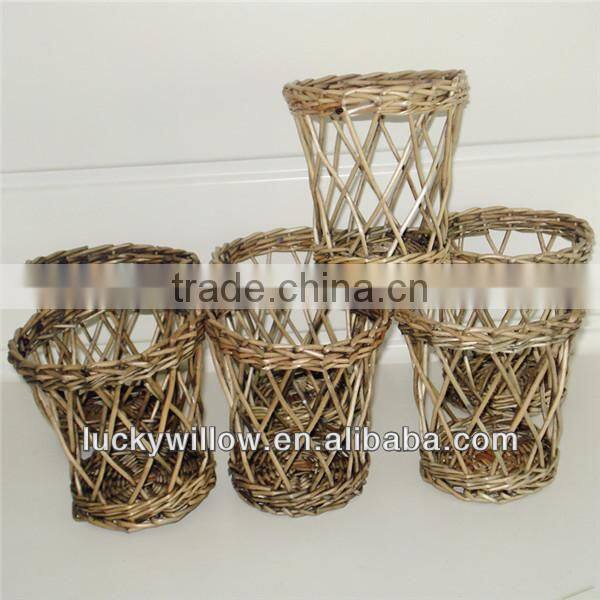 wholesale small round wicker basket with glass bottle candle holder