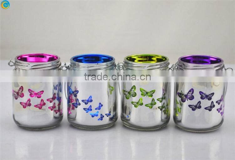 butterfly design mirror glass jar factory supply