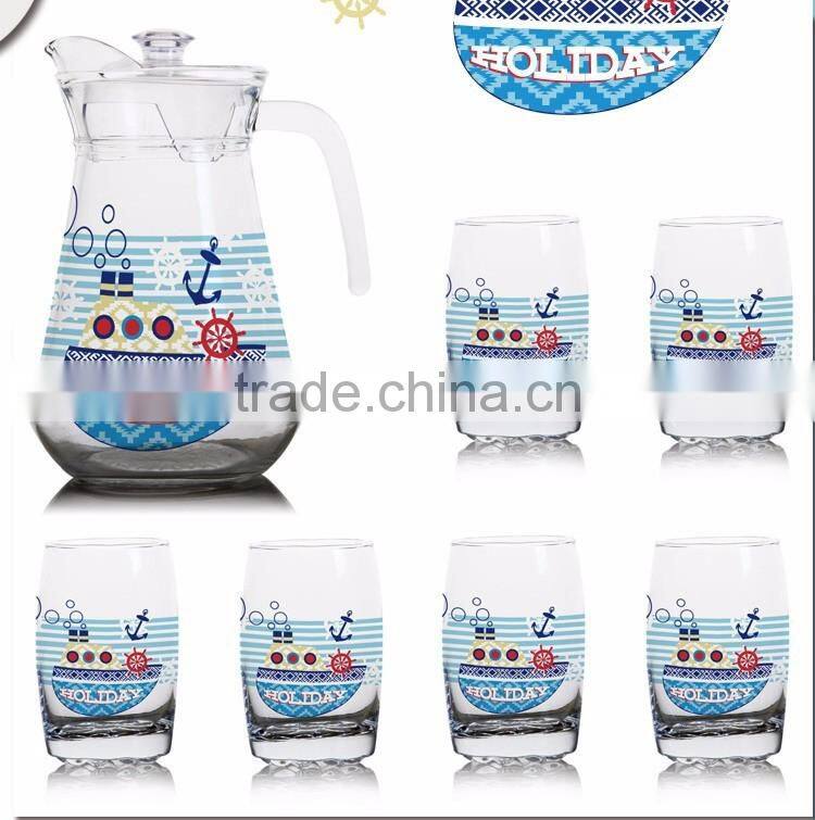 1300ml halloween christmas and sea color printing jar and 6pcs cups set