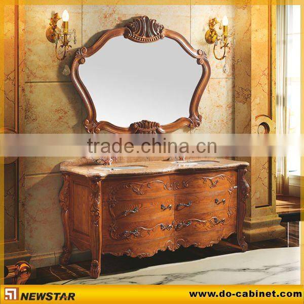 bathroom vanity cabinet with marble countertop and ceramic basin