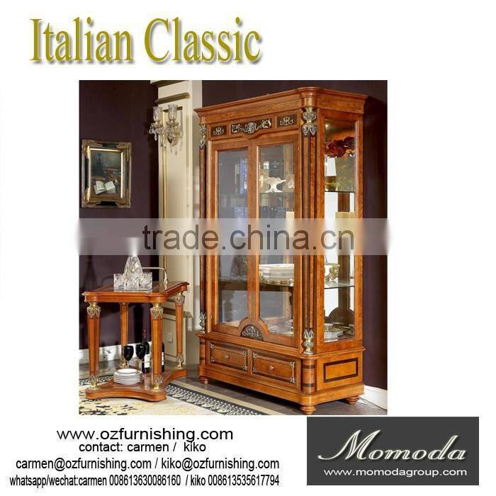 YB29 two doors Antique Wooden Wine Cabinet With Glass Display/Classic Glass Double Door Display Cabinet/ Brass Decorative Vitrin